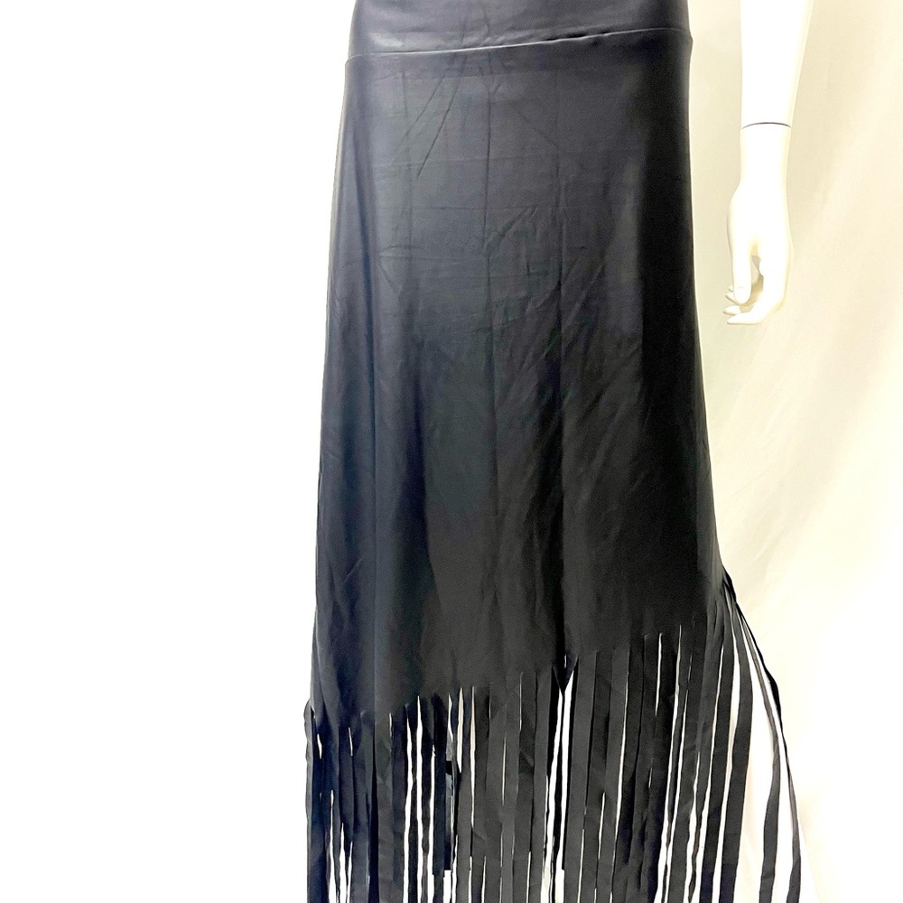 Chic Black Fringe Maxi Skirt